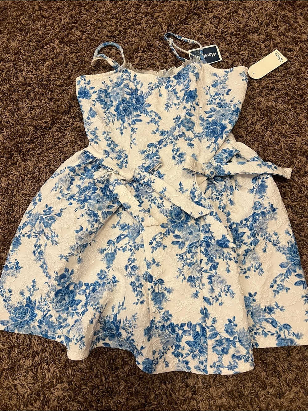 Trixxi Blue and White Floral Party Dress with Bow Accents